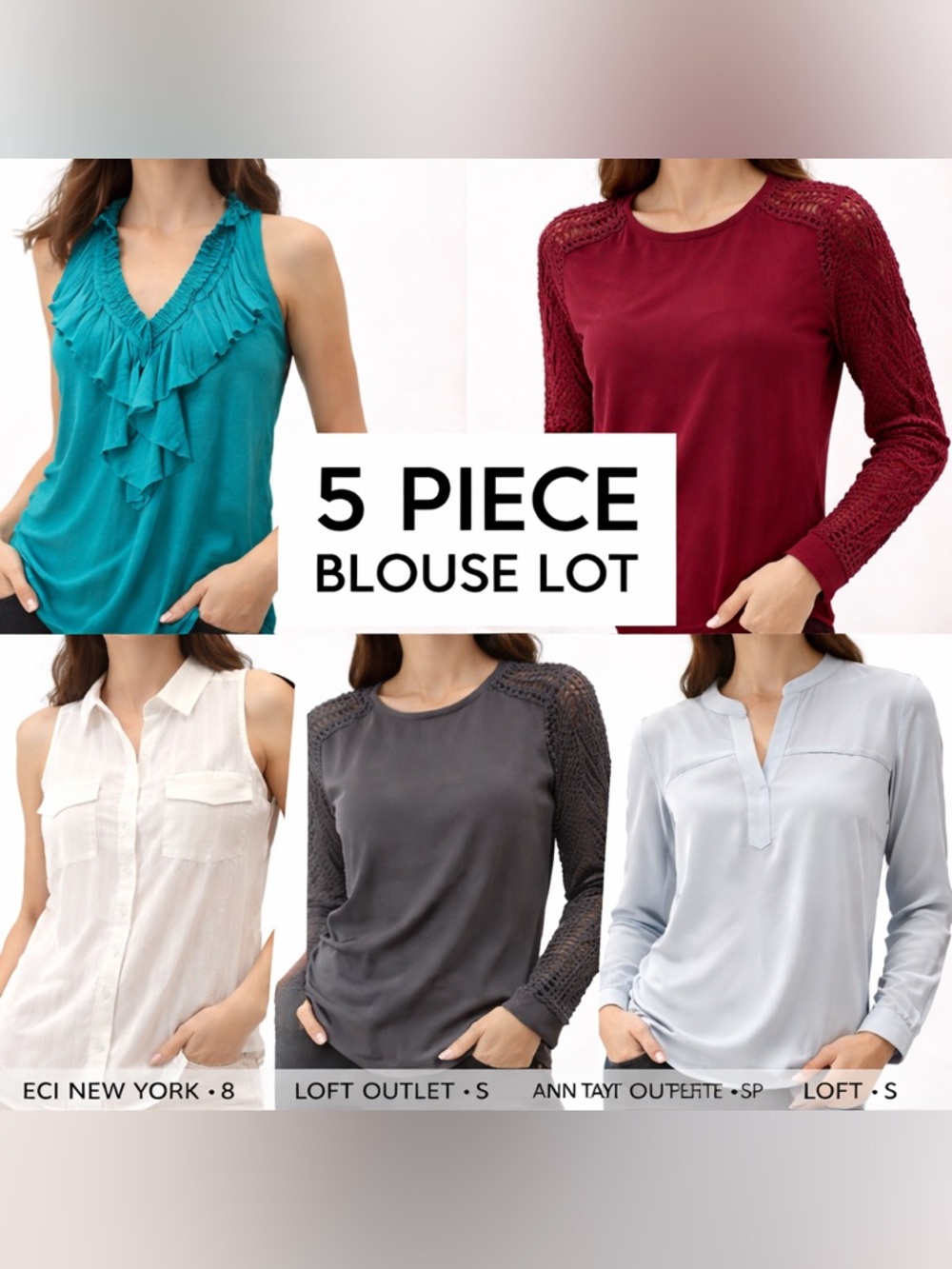 5 Piece Women’s Blouse Top Lot ECI Loft Ann Taylor Mixed Sizes S 8 SP